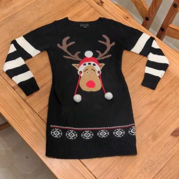 Blizzard Bay | Dresses | Blizzard Bay Blackwhiteredbrown Reindeer Christmas  Sweater Dress Medium | Poshmark